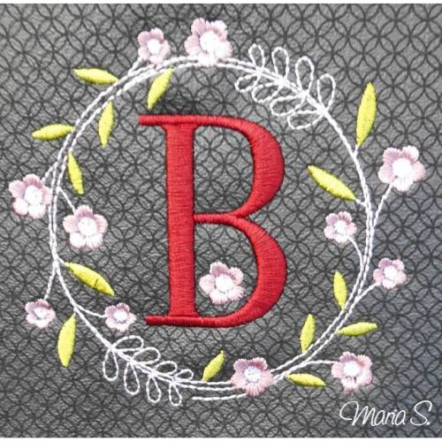Atemberaubender  " Frühlings Blumenkranz mit Monogramm " B“  Stickdateien in 5 Größen ab 10 x 10 bis 20 x 22 cm