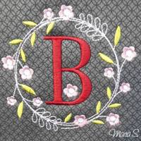Atemberaubender  " Frühlings Blumenkranz mit Monogramm " B“  Stickdateien in 5 Größen ab 10 x 10 bis 20 x 22 cm Bild 1