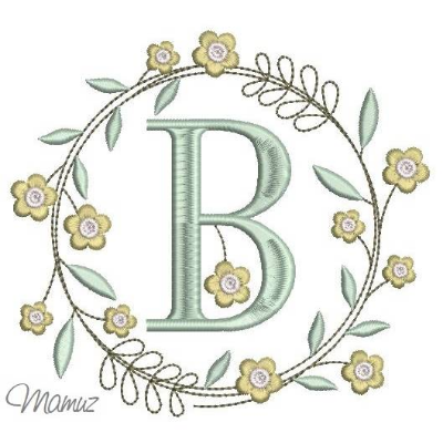 Monogramm  *  B  *  im Frühlings atemberaubendem Blumenkranz - Stickdateien in 5 Größen