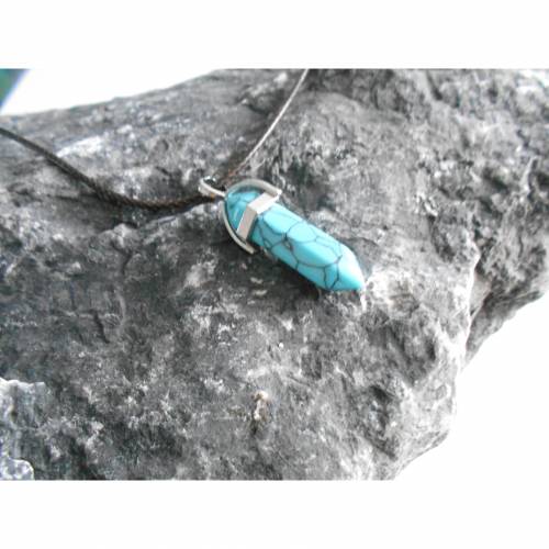 Naturstein Türkis  Halskette, Kette Obelisk Kunstleder Esoterik,