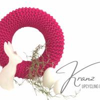 Pinker Kranz | gestrickt | Upcycling Wolle | Oster Deko | Frühling | Kranz | 30cm Durchmesser | Boho Style | nachhaltig Bild 1