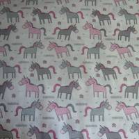 9,70 EUR/m Stoff Baumwolle Unicorn / Einhorn, süße Einhörner rosa, grau auf weiß Bild 2