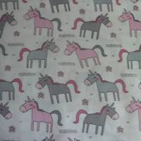 9,70 EUR/m Stoff Baumwolle Unicorn / Einhorn, süße Einhörner rosa, grau auf weiß Bild 4