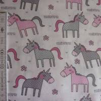 9,70 EUR/m Stoff Baumwolle Unicorn / Einhorn, süße Einhörner rosa, grau auf weiß Bild 6