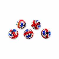 5 Strass-Perlen, Disco balls, rot-blau-weiß, rund, 10 mm, Polymer Clay Bild 1