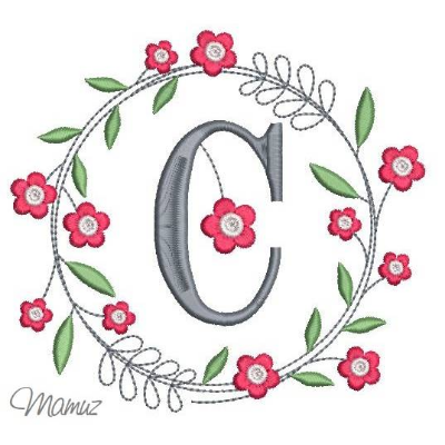 Monogramm  *  C  *  im Frühlings atemberaubendem Blumenkranz - Stickdateien in 5 Größen