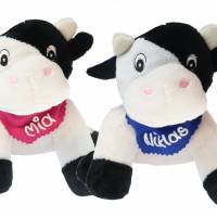 Kuscheltier Kuh schwarz / weiß 16cm mit Namen am Halstuch - Personalisierte Schmusetiere für Jungen und Mädchen Bild 1