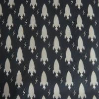 10,70 EUR/m Stoff Baumwolle Space Raketen Weltall grau auf dunkelblau Kinderstoff Bild 1