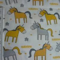 9,70 EUR/m Stoff Baumwolle Unicorn / Einhorn, süße Einhörner gelb, grau auf weiß Bild 6
