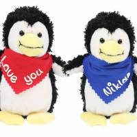 Kuscheltier Pinguin schwarz / weiß 15cm mit Namen am Halstuch - Personalisierte Schmusetiere für Jungen und Mädchen Bild 1