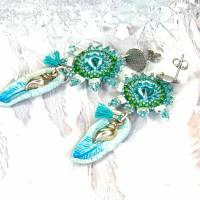 lässige maritime ohrstecker, geschenk, ostern, ohrringe, beadwork, keramik, glasperlen türkis, blau, grün Bild 4