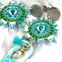 lässige maritime ohrstecker, geschenk, ostern, ohrringe, beadwork, keramik, glasperlen türkis, blau, grün Bild 6
