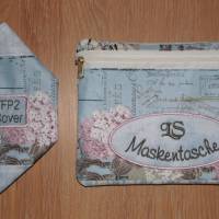 Waschbare romantische Masken-Tasche Hortensie zartes hellblau französischer Schriftzug mit Namen Stickerei Bild 6