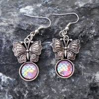 Schmetterlinge Ohrhänger versilbert   irisierend funkelnd Bild 1