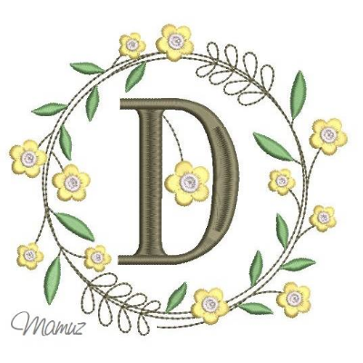 Monogramm  *  D  *  im Frühlings atemberaubendem Blumenkranz - Stickdateien in 5 Größen