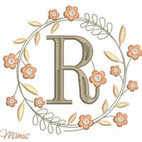 Atemberaubender  " Frühlings Blumenkranz mit Monogramm " R “  Stickdateien in 5 Größen ab 10 x 10 bis 20 x 22 cm Bild 4