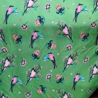 French-Terry Sweatshirtstoff grün mit Vögeln und Blumen, Breite 1,55 m Bild 2