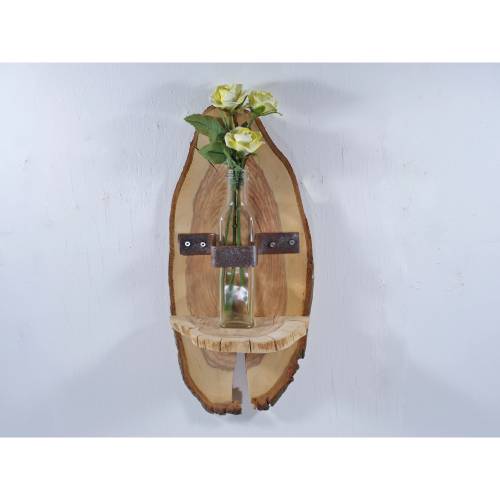 Vase, Dekoration für die Wand, Wandschmuck, Wohndeko, Upcycling, Vase aus Buchenholz und Altglas, Geschenkidee, kreative