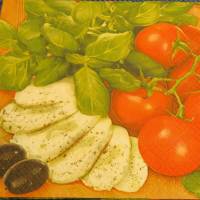 5 Servietten / Motivservietten / Tomaten / Mozzarella / Basilikum / Oliven  Essen / Speisen / E 3 Bild 1