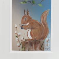 Osterkarte/  Frühlingsgruß-   Eichhörnchen-  handgemalt Bild 1