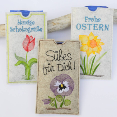 ITH Stickdatei Schokohülle Frühlingsblumen 3er SET 10x18cm
