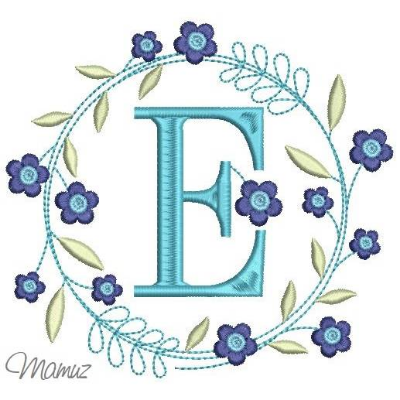 Monogramm  *  E  *  im Frühlings atemberaubendem Blumenkranz - Stickdateien in 5 Größen