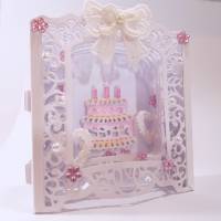 Geburtstagskarte Torte Hochzeitskarte Dioramakarte Super 3D Grußkarte pink weiß feine Handarbeit Bild 2