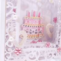 Geburtstagskarte Torte Hochzeitskarte Dioramakarte Super 3D Grußkarte pink weiß feine Handarbeit Bild 3