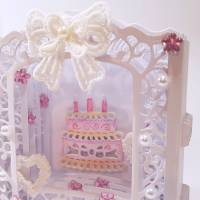 Geburtstagskarte Torte Hochzeitskarte Dioramakarte Super 3D Grußkarte pink weiß feine Handarbeit Bild 4