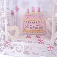 Geburtstagskarte Torte Hochzeitskarte Dioramakarte Super 3D Grußkarte pink weiß feine Handarbeit Bild 6