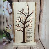 Familienbaum Stammbaum Holzschild Geschenk mit Familien Spruch beleuchtet mit 10 - 20 Namen 50cm hoch Bild 1