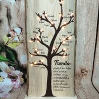 Familienbaum Stammbaum Holzschild Geschenk mit Familien Spruch beleuchtet mit 10 - 20 Namen 50cm hoch Bild 2