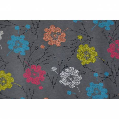 Baumwolle Jersey Stoff Pusteblumen / Löwenzahn Grau 150 cm Quality Textiles