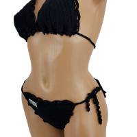 Bikini Damen gehäkelt schwarz Häkelbikini Spezialgarn Bogenkante Bild 1