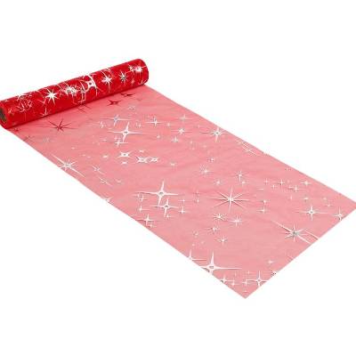 Deko-Stoff Organza-Sterne rot-silber