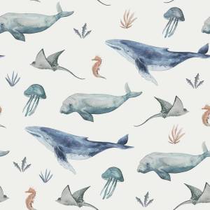 ab 50cm Jersey Sea Life Watercolor  Stoff  - Wal, Meer Aquarell Druckstoff Bild 1
