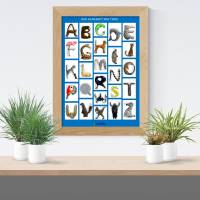 Buchstabenposter Tiere fürs Kinderzimmer | Format A2 blau | Alphabet Plakat zur Wandgestaltung | ABC Lernposter Bild 3