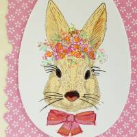 Osterhase mit Blumen-Kranz Oster-Karte handcoloriert Fröhliche Ostern pastell Bild 2