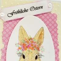 Osterhase mit Blumen-Kranz Oster-Karte handcoloriert Fröhliche Ostern pastell Bild 4