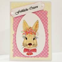 Osterhase mit Blumen-Kranz Oster-Karte handcoloriert Fröhliche Ostern pastell Bild 5