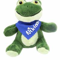 Kuscheltier Frosch grün 14,5cm mit Namen am Halstuch - Personalisierte Schmusetiere für Jungen und Mädchen Bild 2