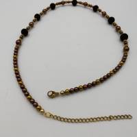 Perlen-Halskette mit Naturstein und Edelstahl in braun antik-gold 44 cm plus Verlängerungskette handgemachtes Unikat Bild 3