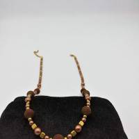 Perlen-Halskette mit Naturstein und Edelstahl in braun antik-gold 44 cm plus Verlängerungskette handgemachtes Unikat Bild 6