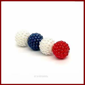 20 Berry-Perlen, Beeren, Kugeln, 14mm,  pearl blau/ weiß/ rot,  Acryl Bild 1