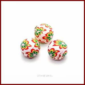 30 runde  Fimo-Perlen, weiß mit buntem floralem Muster, 12 mm, Polymer Clay Bild 1