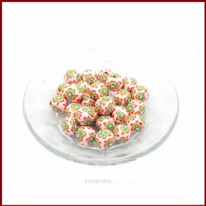 30 runde  Fimo-Perlen, weiß mit buntem floralem Muster, 12 mm, Polymer Clay Bild 2