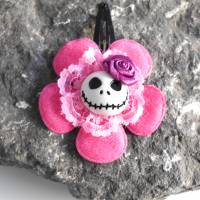 Skull  Blume Stoff pink/ rosa  mit  Rose bordeaux  Totenkopf ,Haarspange ,cosplay, Spitze, Bild 2