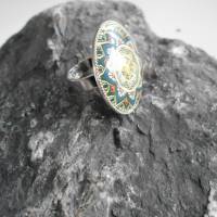 Mandala Ring 30 mm versilbert Cabochon Rund Ring Bild 2