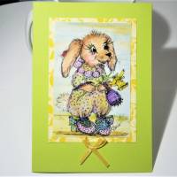 Hase in Schühchen mit Osterglocke Frühling maigrün Grußkarte im vintage look Bild 4
