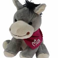 Kuscheltier Esel grau 18cm mit Namen am Halstuch - Personalisierte Schmusetiere für Jungen und Mädchen Bild 3